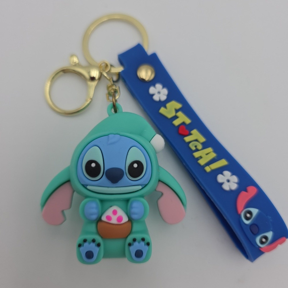 Disney Stitch Keychain With Wrist Strap, Charm & Clasp In Teal Onzie w/ Cupcake